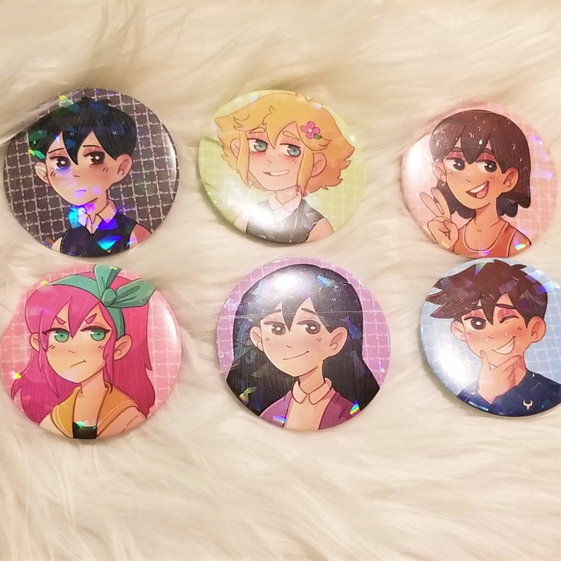 Omori Button Pins 2 inch Holographic | Sunny Basil Kel Aubrey Mari Hero 