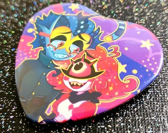 Hazbin Hotel Pin Baxter Niffty MadMaid Holographic or Glossy Heart Shaped Button | OTP Couple Ship Hazbin Hotel Fan Gift