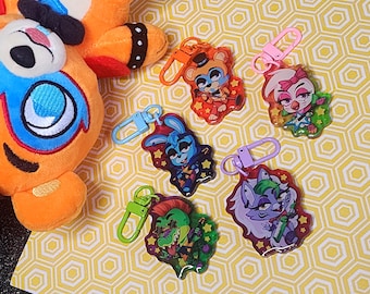 Five Nights at Freddy's Keychain Colorful Acrylic Charm | Security Breach Glamrock Freddy Chica Bonnie Monty Roxy FNAF Fan Gift