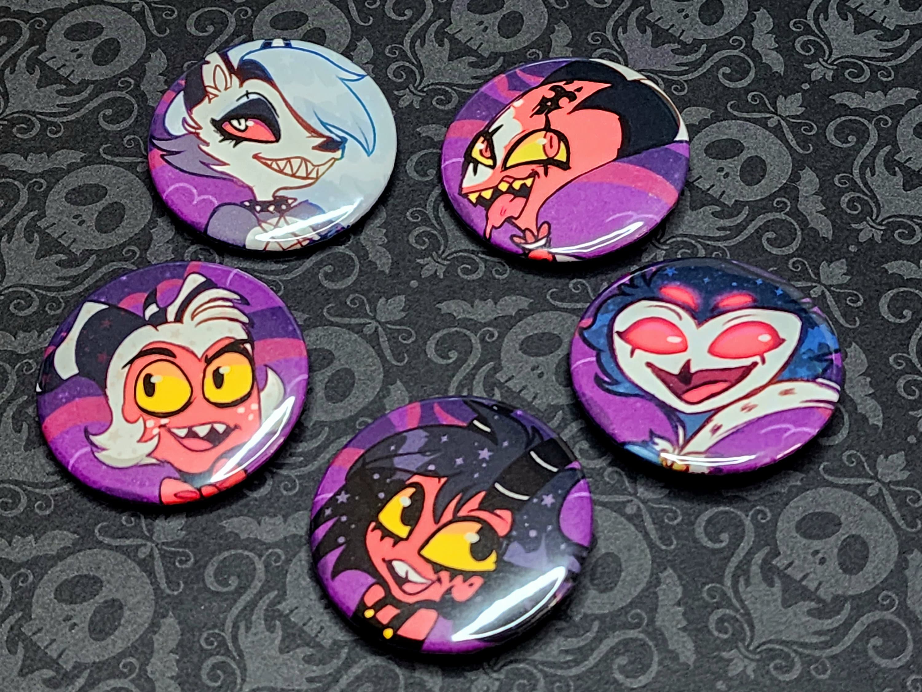 Helluva Boss Pin Holographic or Glossy Buttons | Stolas, Blitzo, Millie, Moxxie, Loona