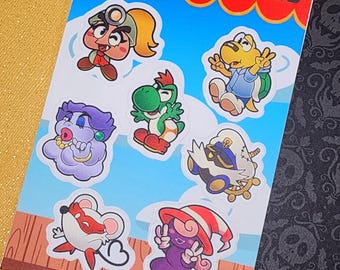 Arkusz naklejek na drzwi Paper Mario The Thousand Year | Goombella Koops Flurrie Yoshi Vivian Bobbery Ms Mowz Nintendo Fan Gift Naklejka TTYD