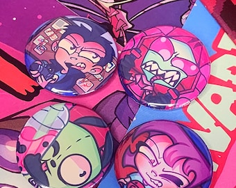 Invader ZiM Pins Glossy or Holographic Buttons | Zim Dib Gaz GIR Invader Zim Fan Gift