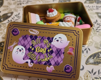 Spooky Ghost Trinket Tin "All My Gay Little Trinkets" Gold Embossed Tin