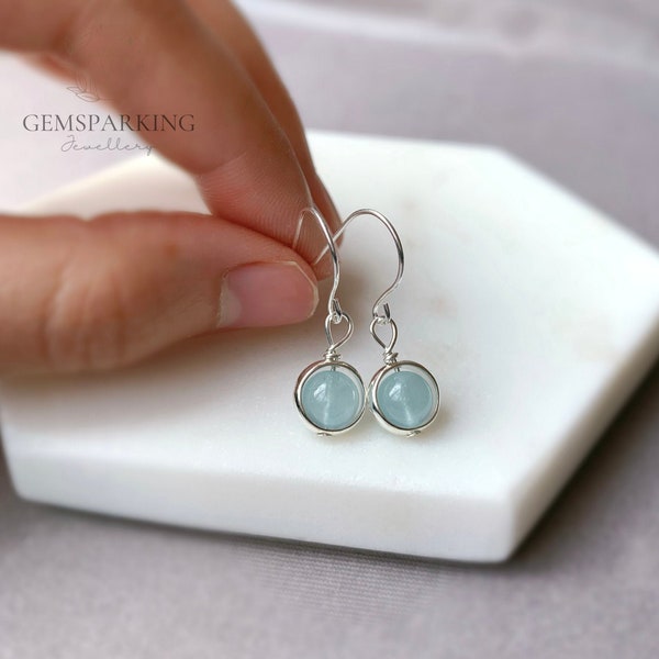 Genuine Aquamarine Earrings, 925 Silver Earrings, Blue Dangle Earrings, Blue Gem Earrings, Gemstone Drop Earrings, Minimalist Earrings Gifts