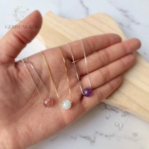 Gemstone Beaded Necklace | Aquamarine, Amethyst, Rose Quartz Crystal Necklace | 925 Sterling Silver Beaded Birthstone Necklace Gift Ideas