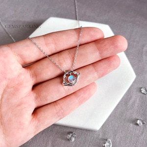 Planet Moonstone Necklace 925 Sterling Silver, June Birthstone Necklace Pendant, Universe Star Necklace for Women and Girl