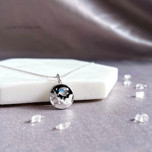 Unique Moonstone 925 Sterling Silver Necklace, June Birthstone Necklace Gift, Round Pendant Cloud, Moon, Star Necklace for Women and Girl