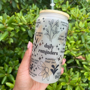 Self Love Affirmations Frosted Glass Can: Boho Daily Reminder (16oz)