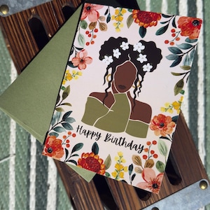 Carte d'anniversaire florale colorée/cartes d'anniversaire/cartes d'anniversaire de fille noire/cartes d'anniversaire mignonnes