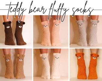 Hand Packed Cute Bear Teddy Emotional Super Soft Fluffy Socks