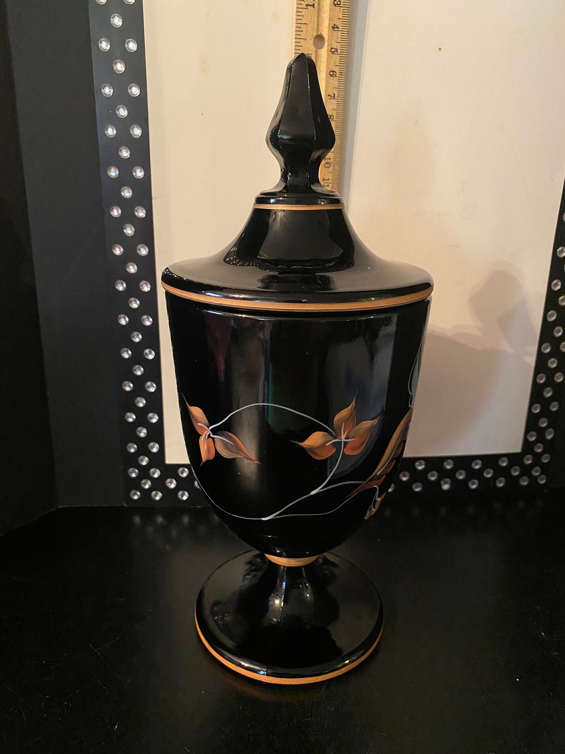 Fenton Black Glass Covered Candy Dish Etsy
