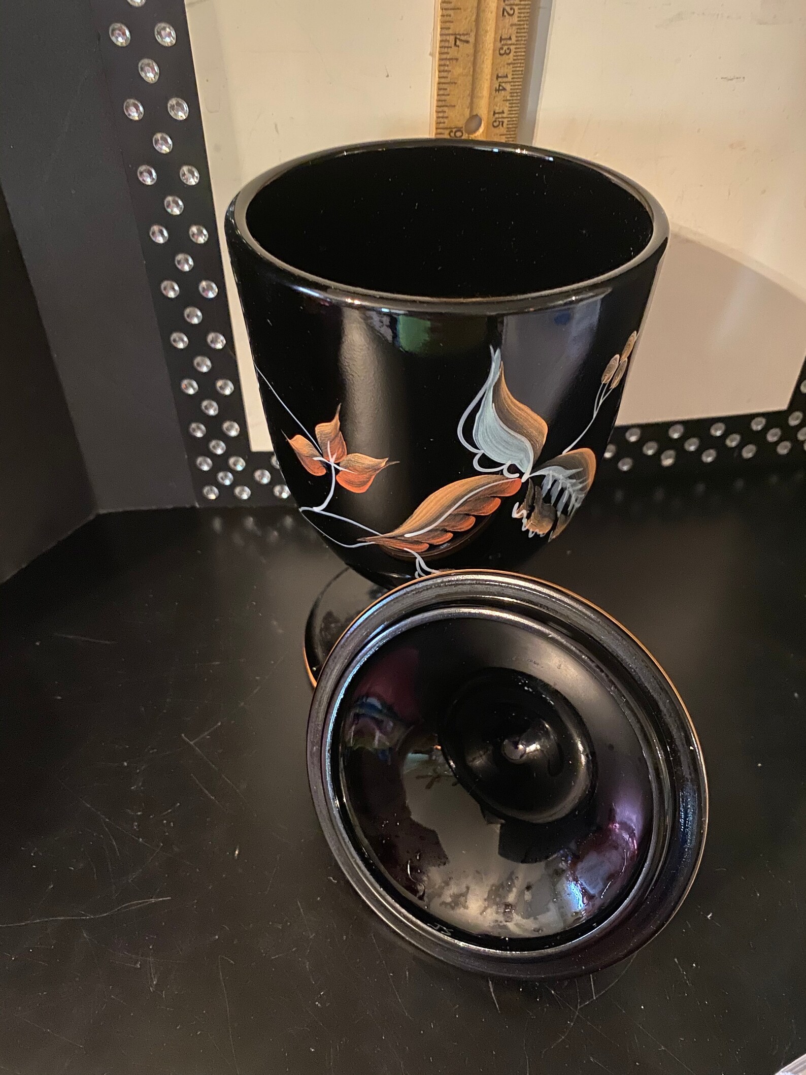 Fenton Black Glass Covered Candy Dish Etsy France