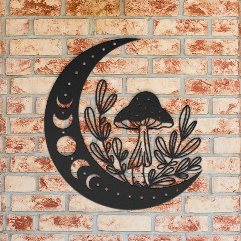 Moon and Mushroom Metal Wall Art Moon Phases Wall Decor Etsy