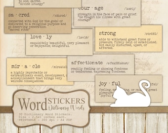 Dictionary Word Stickers: Printable Ephemera for Junk Journals (PDF)