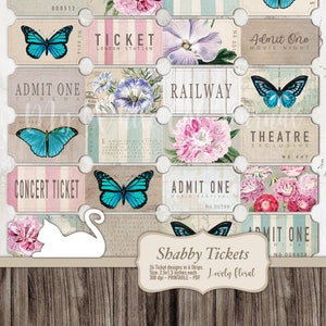 Junk Journal, Printable Ticket, Ephemera, Card, Scrap, Embellishment, Shabby, Lovely Floral, Collage Sheets, Scrapbook, Digital Download