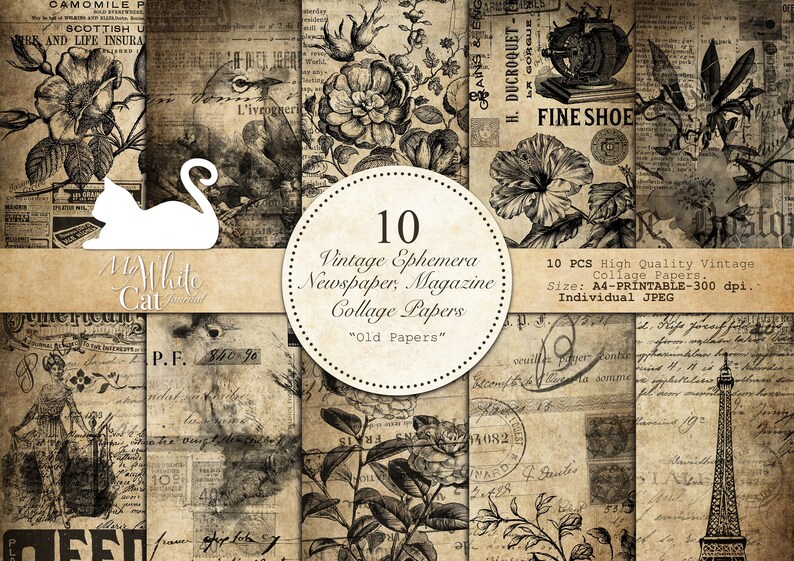 Junk Journal Collage Paper Vintage Ephemera Paper Pack Etsy