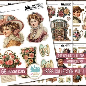 Vintage Junk Journal Ephemera, Victorian Stickers, Fussy Cut, Floral Printable Kit, Shabby Chic Scrapbook, Cottagecore, Digital Kit