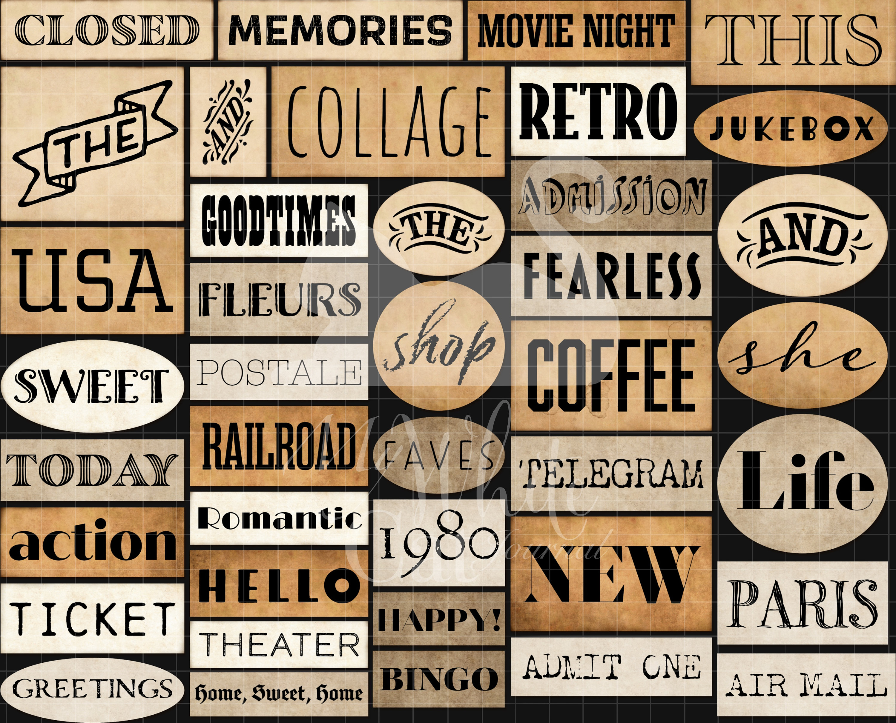 Printable Word Stickers Vintage Old Paper Collage Sheets | Etsy