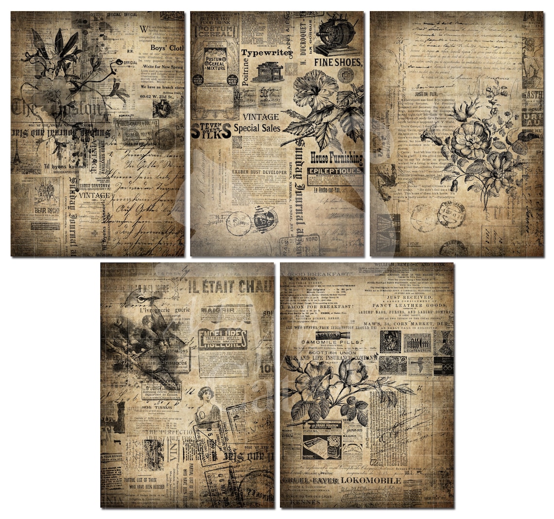 Junk Journal Collage Paper Vintage Ephemera Paper Pack Etsy