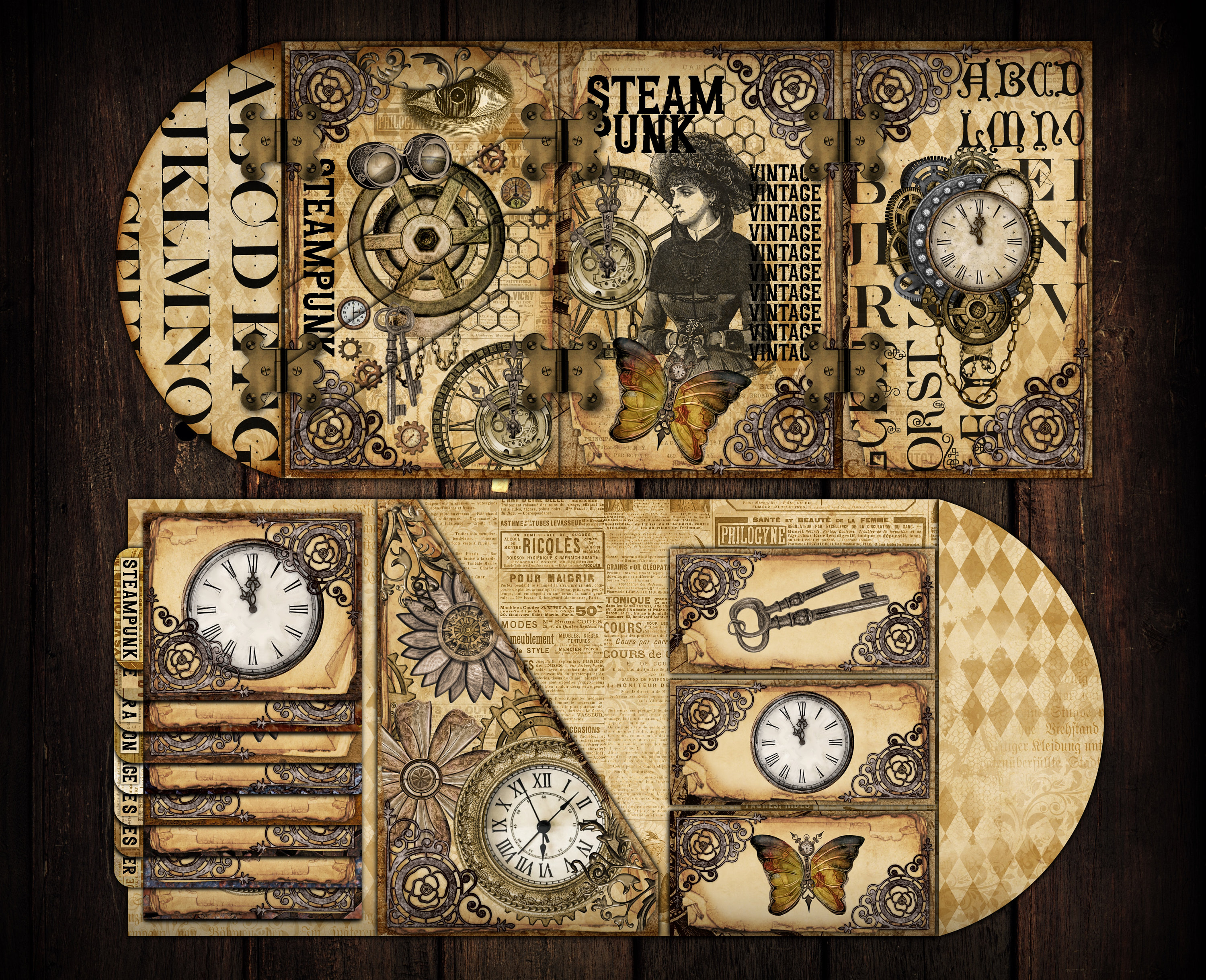 Junk Journal, Folding Folio, Steampunk, Trifold, Loaded Folder, Craft ...