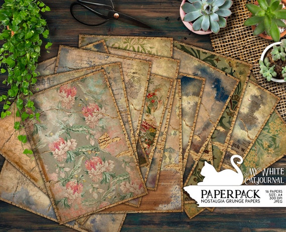 Vintage scrapbook decorated paper, aesthetic, textured, grunge