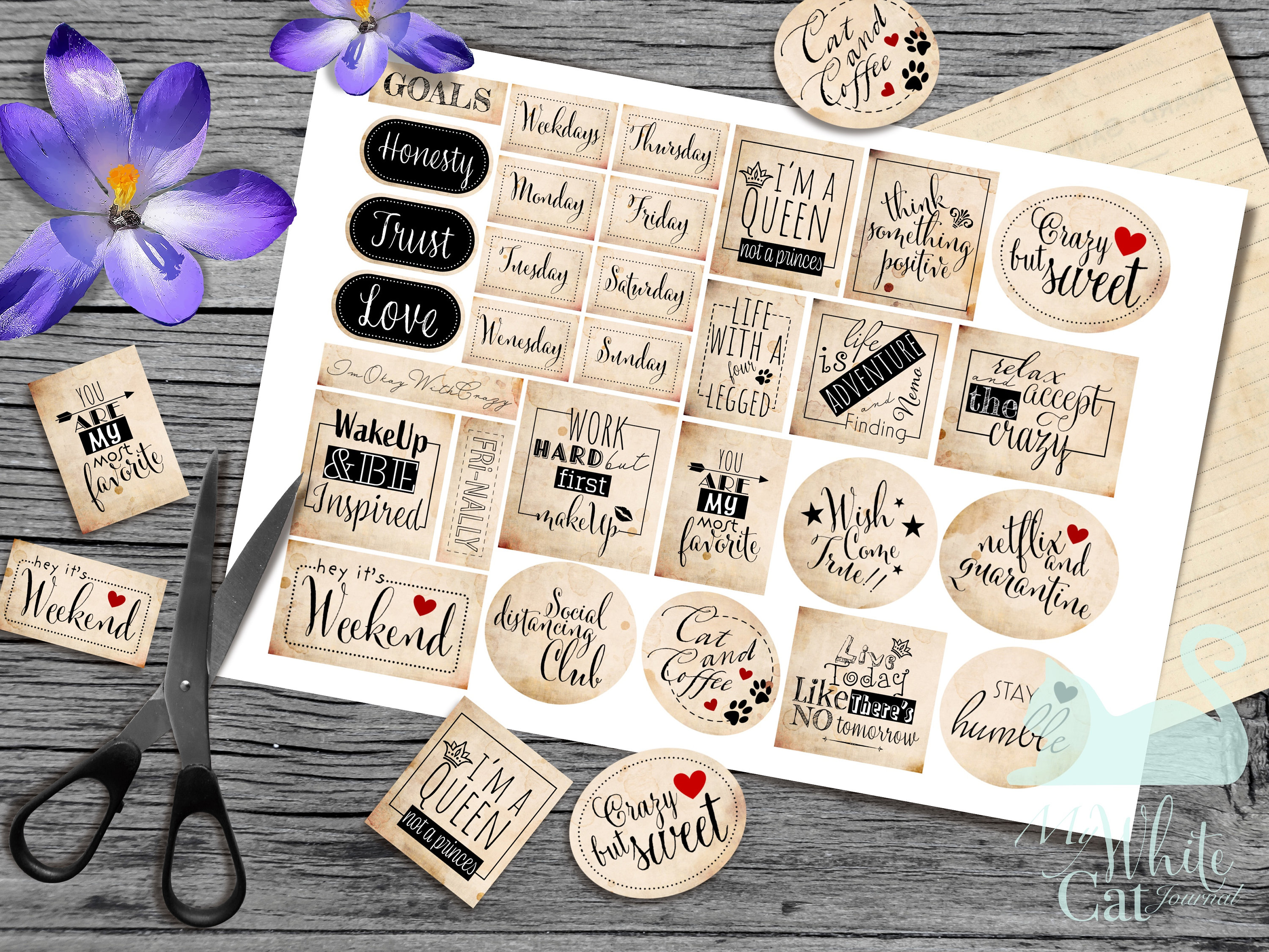 ephemera word sticker junk journal 2021 phrases vintage etsy