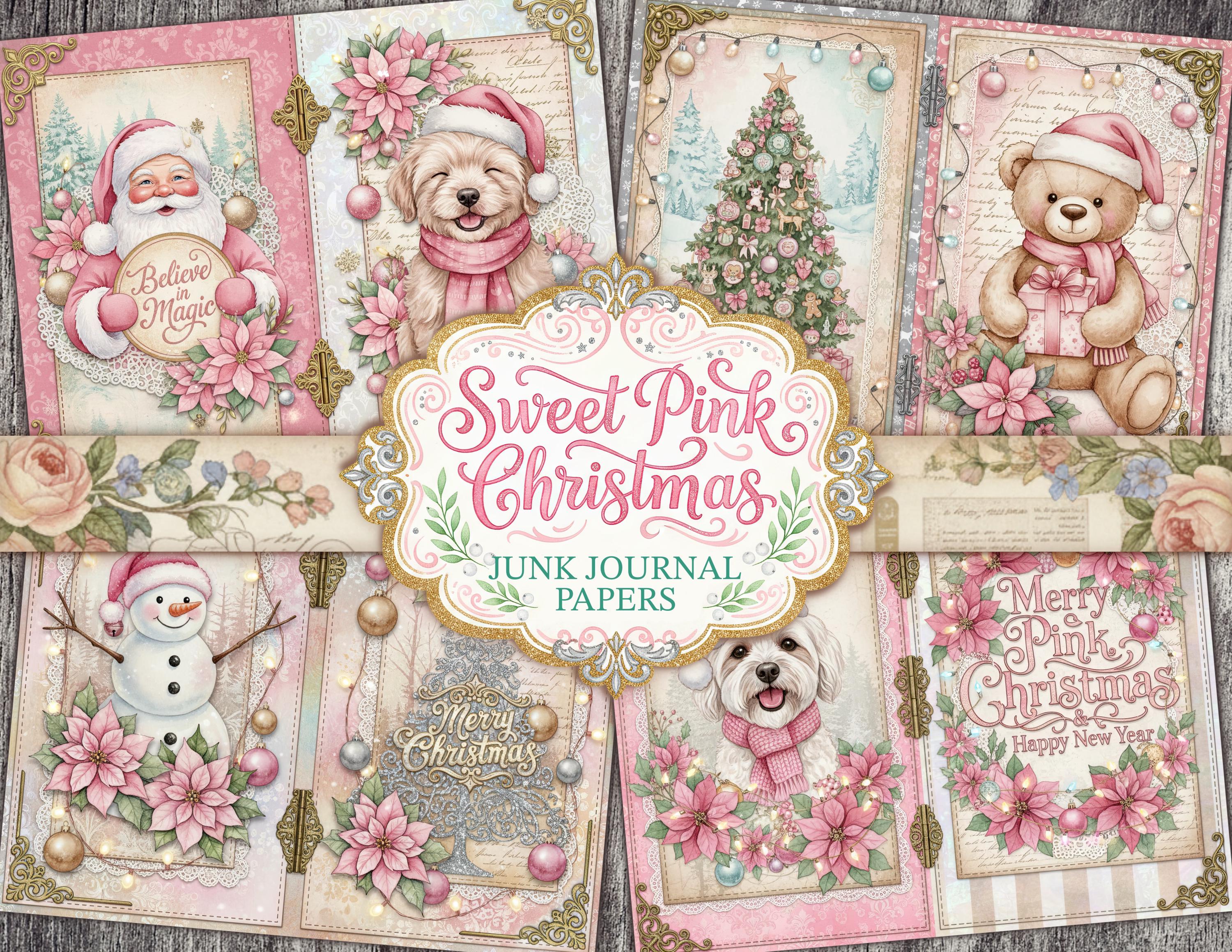 Pink Christmas Junk Journal Kit | Vintage Holiday Printable Pages ...