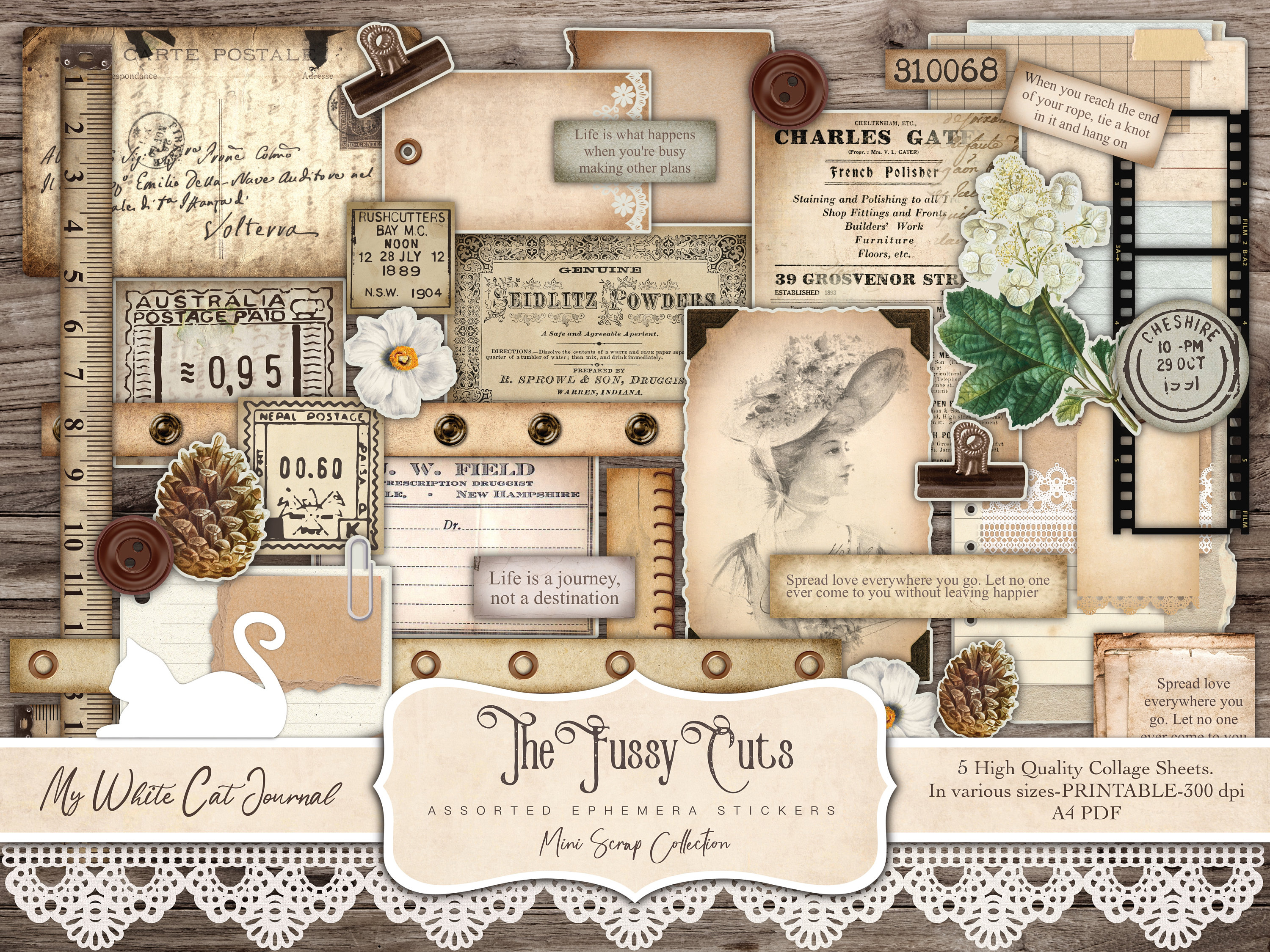 junk journal assorted ephemera scraps printable stickers etsy