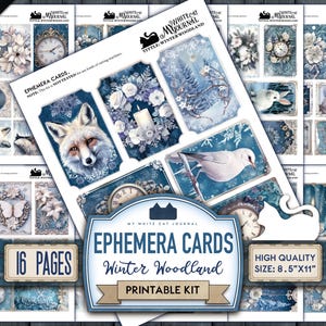 100+ Winter Junk Journal Cards, Winter Woodland, Printable Ephemera Card, Embellishments, White Owl, Scrapbook, Digital Download