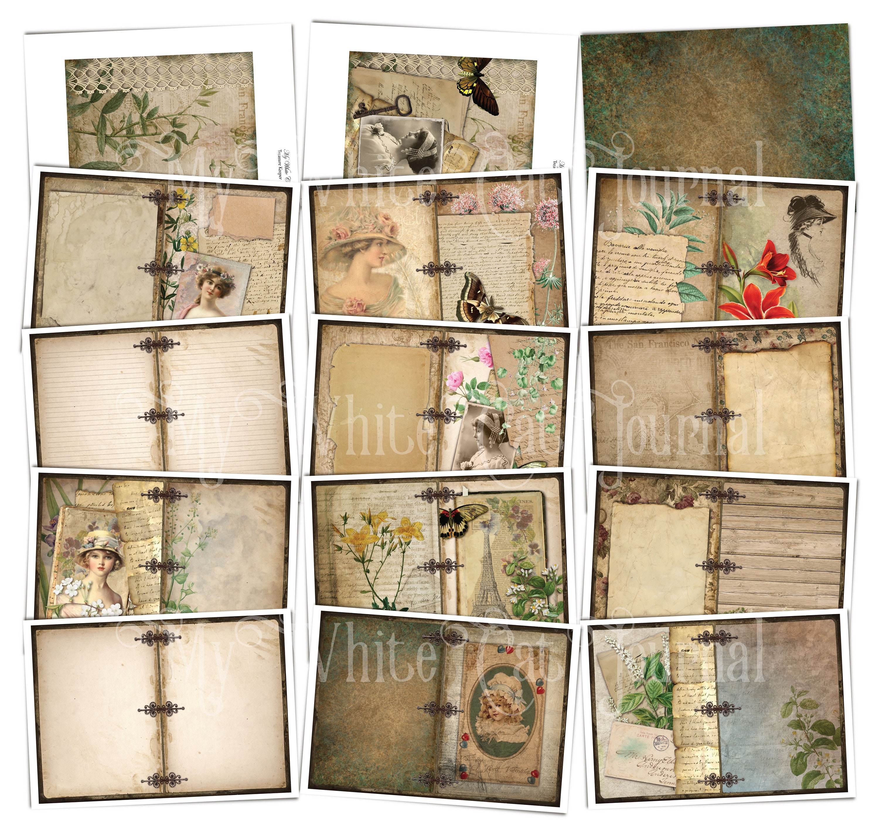 Junk Journal Kit Green Butterfly Vintage Ephemera Collage - Etsy