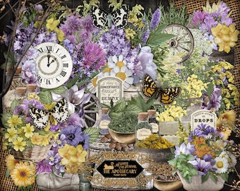 Junk Journal, Apothecary, Floral, Fussy Cut, Printable, Ephemera, Collage Sheets, Sticker, Embellishments, Scrapbook, Digital Download