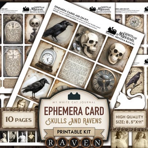 Junk Journal, Skulls And Ravens, Gothic, Ephemera Card, Printable, Grunge, Card, Embellishments, Collage Sheets, Scrapbook, Digital Download