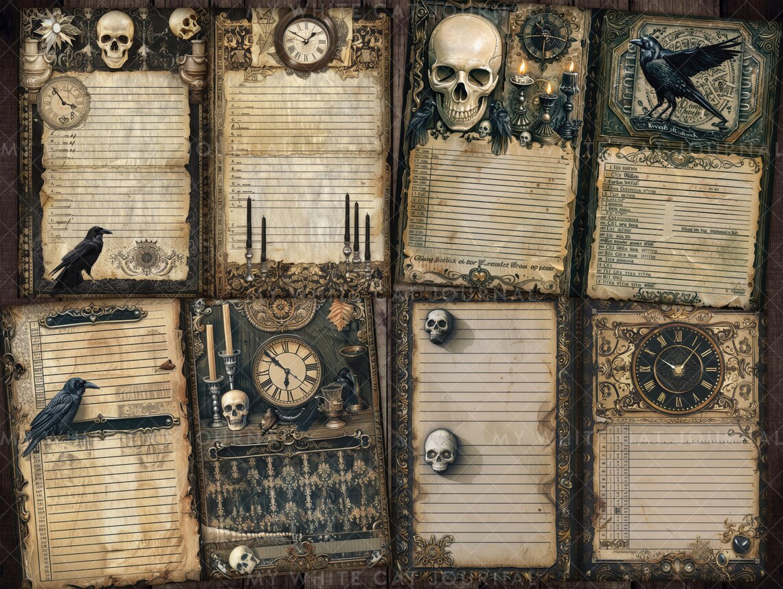 Junk Journal, Skulls and Ravens, Gothic, Printable, Lined Papers ...