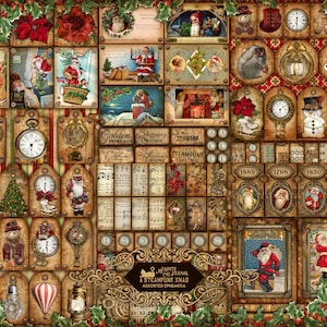 Junk Journal, Steampunk Xmas, Assorted Ephemera, Printable, Collage Sheets, Card, Embellishments, Scrapbook, Digital Download