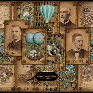 Junk Journal, Steampunk, ATC Card, Printable, Ephemera, Collage Sheets, Steampunk Cards, Scrapbook, Digital Download