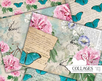 Junk Journal, Collage Paper, Lovely Floral, Printable, Shabby, Paper Pack, Decorative Papers, Scrapbook, Digital Download