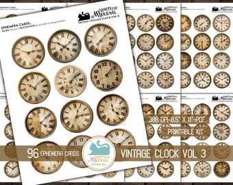 Printable Junk Journal, Clock Faces, Steampunk Fussy Cuts, Vintage Ephemera, Scrapbooking, Digital Download Kit