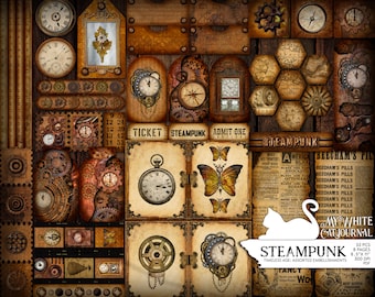 Junk Journal, Steampunk, Assorted Ephemera, Printable, Collage Sheets, Embellishments, Card, Paper, Sticker, Scrapbook, Digital Download
