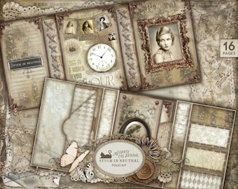 May include: A digital scrapbook kit with a vintage aesthetic. The kit features a white cat, a clock, butterflies, and a floral design. The text "My White Cat Journal Stuck in Neutral Folio Kit" is visible in the center of the image.