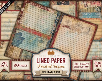 Junk Journal, Printable, Lined Paper, Feudal Japan, Blank Pages, Lined Journal Papers, Signature Pages, Scrapbook, Digital Download