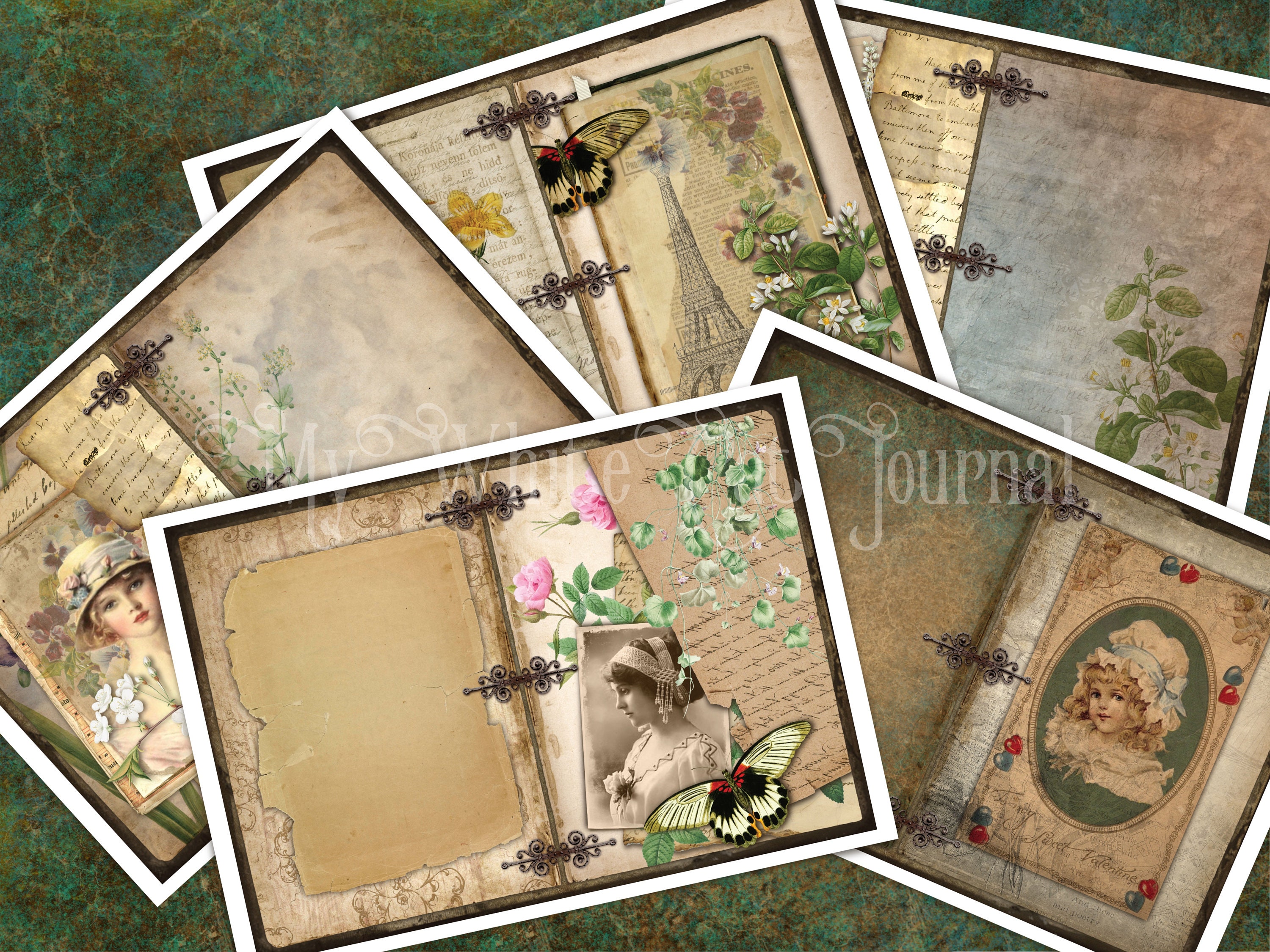 Junk Journal Kit Green Butterfly Vintage Ephemera Collage - Etsy