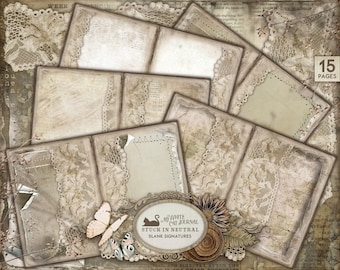 Junk Journal, Stuck In Neutral, Blank Journal Pages, Printable, Neutral, Ephemera, Junk Journal Kit, Paper, Scrapbook, Digital Download