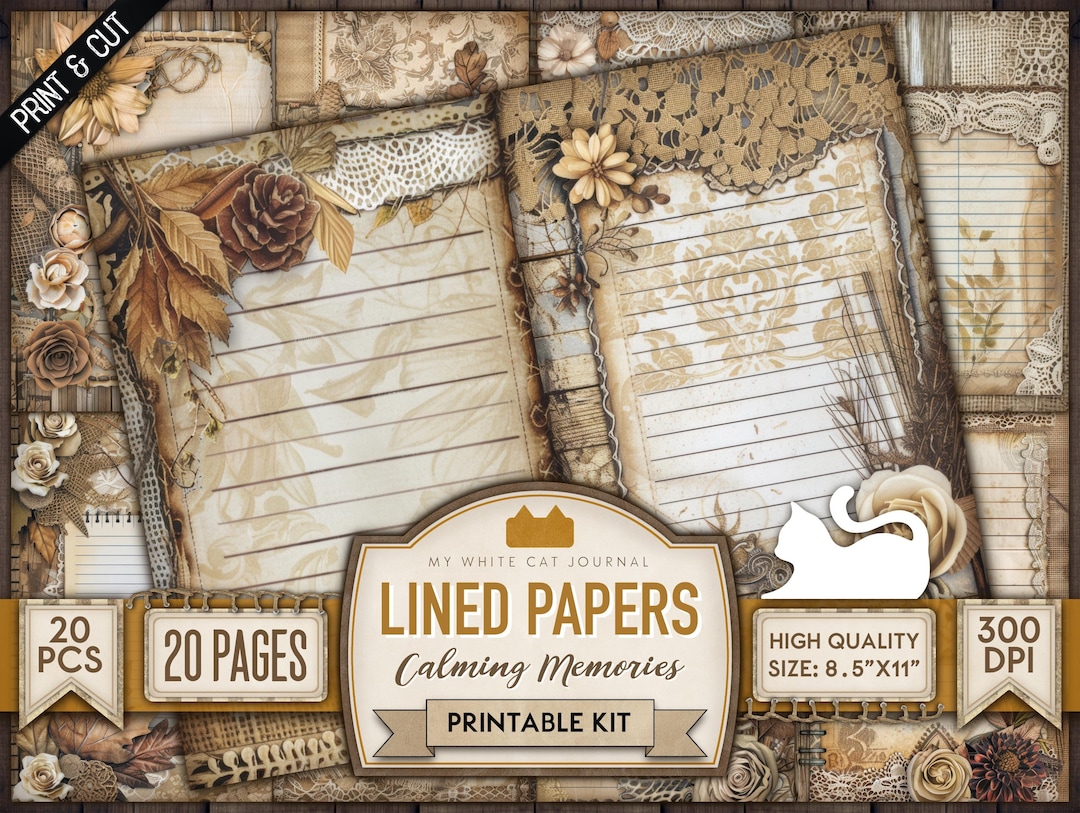 Junk Journal, Lined Paper, Rustic, Journaling Papers, Printable ...