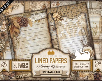 Rustic Lined Printable Junk Journal Paper: Burlap & Lace (Digital Download)