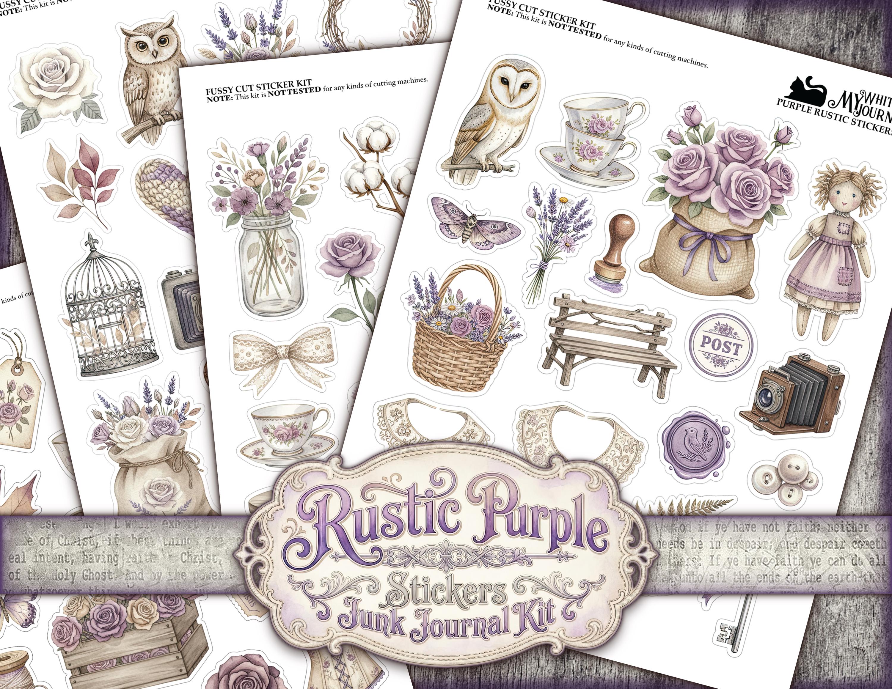 Purple Junk Journal Stickers | Printable Vintage Ephemera Kit | Collage ...