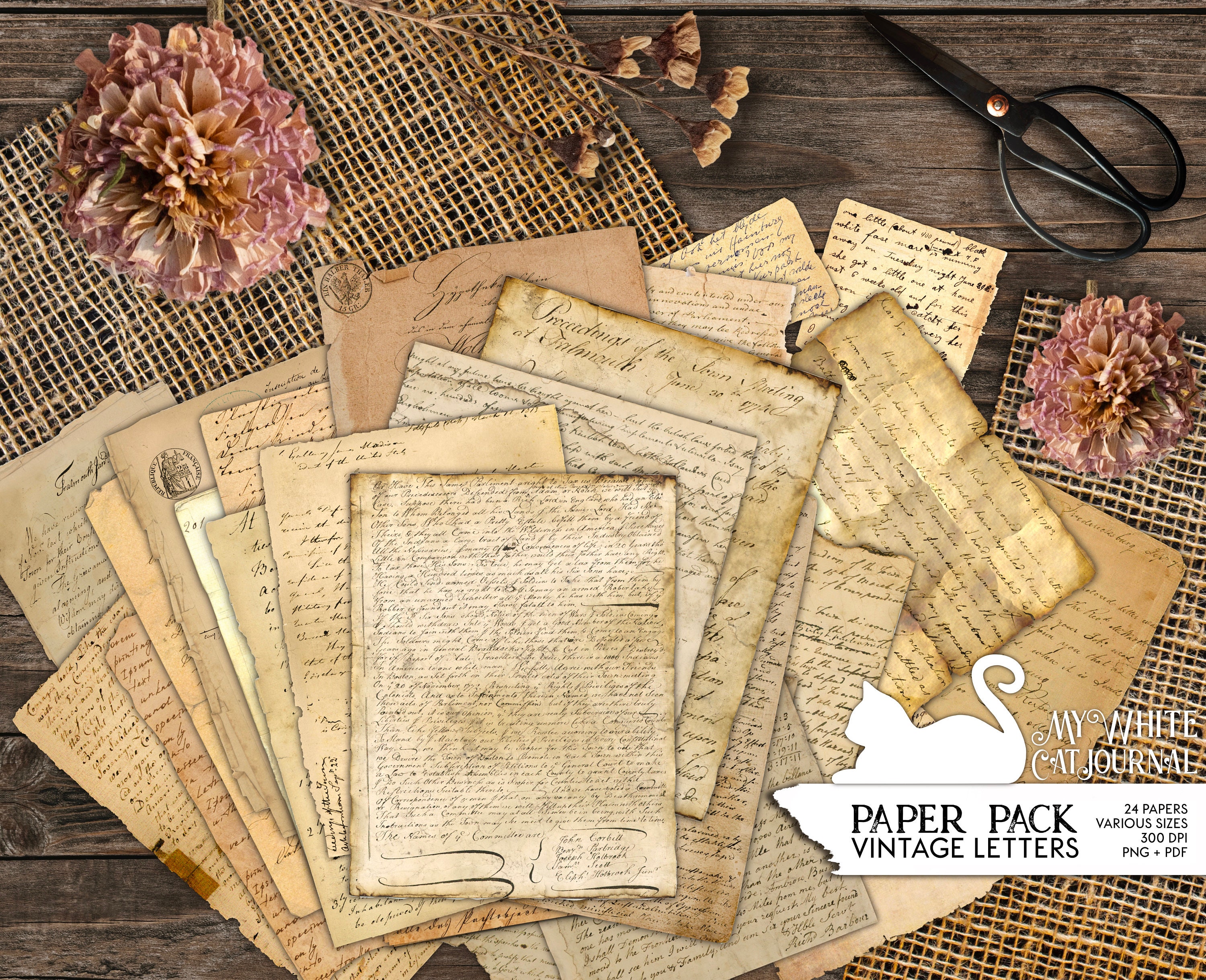 Junk Journal, Handwritten, Old Letters, Vintage, Antique, Ephemera
