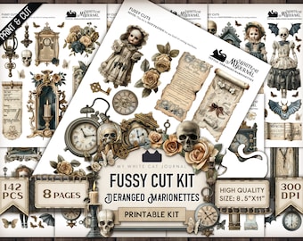 Gothic Junk Journal Kit | Creepy Doll Ephemera | Halloween Fussy Cuts | Digital Download