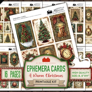 100+ Printable Ephemera Cards, A Warm Christmas, Junk Journal Kit, Embellishment Card, Xmas Junk Journal Cards, Scrapbook, Digital Download