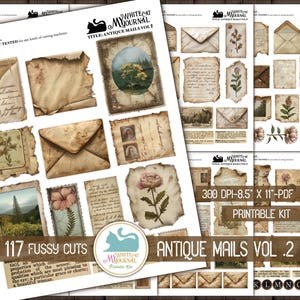 Junk Journal Kit – Vintage Ephemera, Printable Stickers, Botanical Papers, Antique Envelopes, Collage Sheets for Scrapbooking, Antique Mails