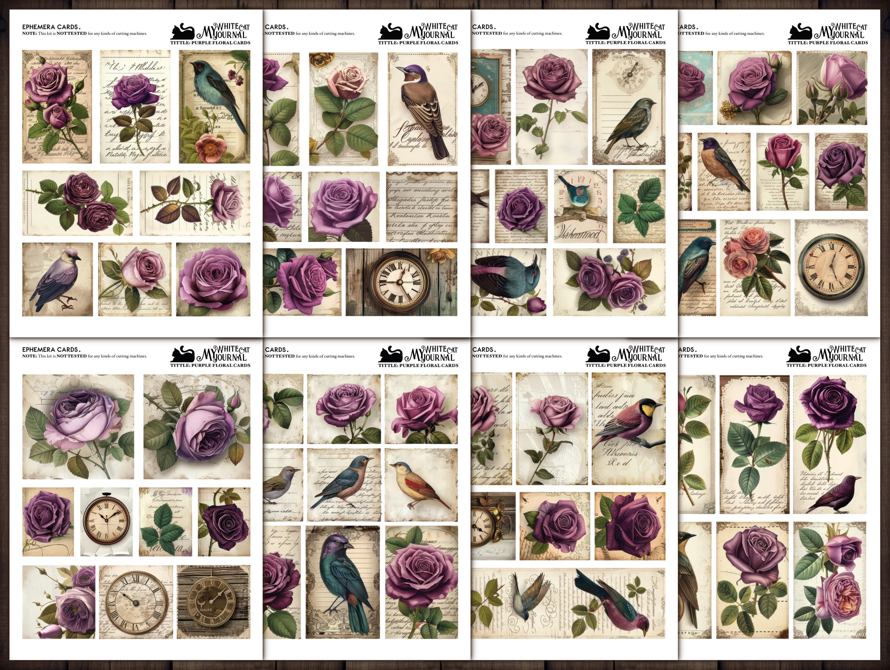 Purple Floral Junk Journal Kit | Printable Ephemera Cards ...